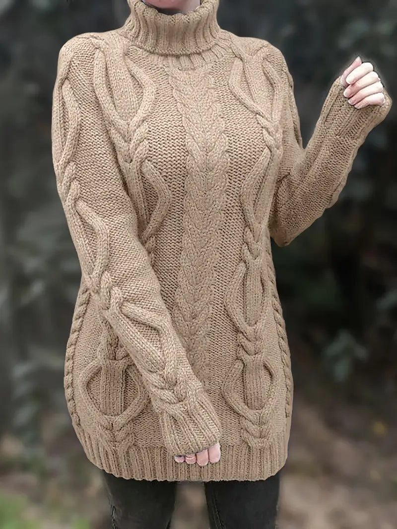 Narda - Chunky Cable Knitted Turtleneck Dress