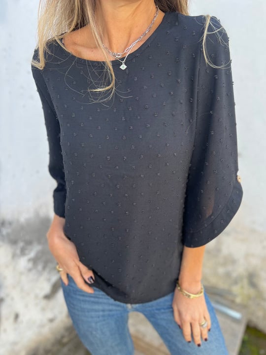 Lyutsiya - Round Neck Embroidered Large Cuffs Casual Shirt