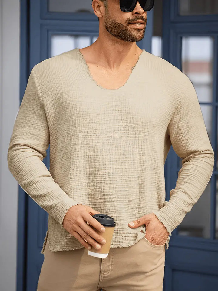 Demetrio - Casual Comfy Long Sleeve Shirt With V-Neck