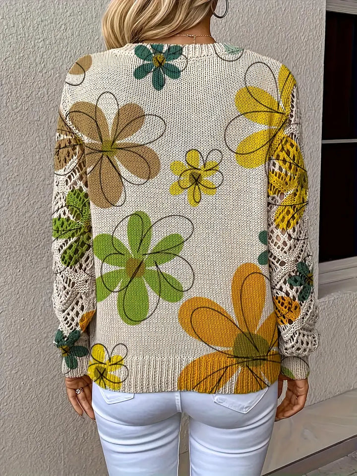 Marzena - Elegant Long Sleeve Sweater With Floral Print