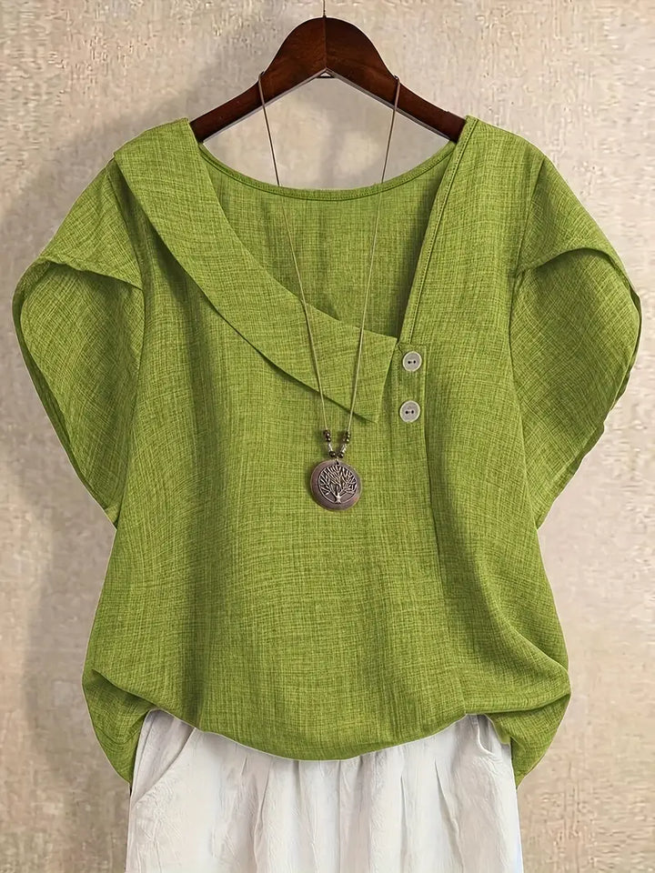 Milany - Casual Asymmetrical Neckline Blouse