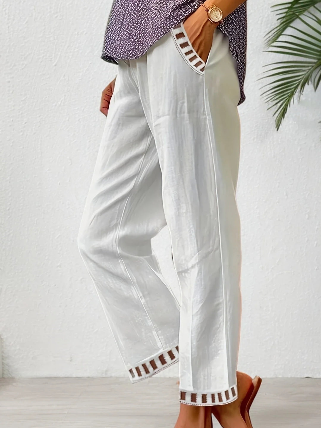 Tracey - Contrast Trim Cropped Pants