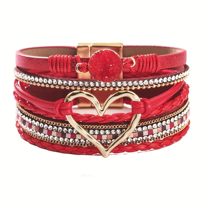 Joely - Multi Layer Leather Bracelet With Heart Design