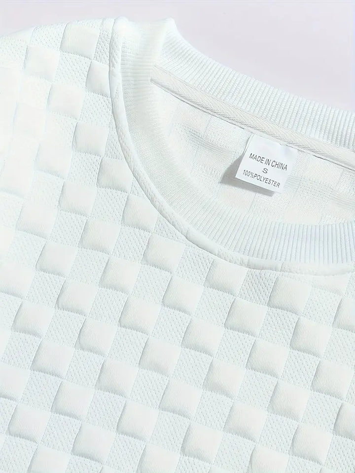 Stafford - Casual Checkered Textured Sweatshirt