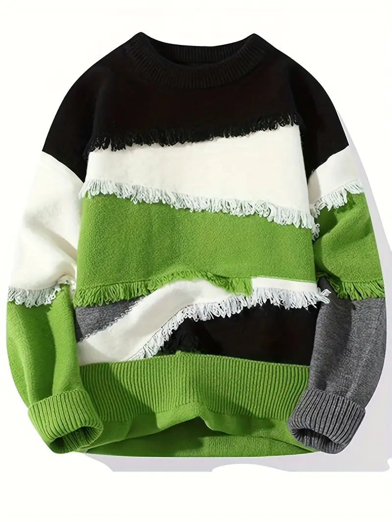 Derrick - Frayed Knitted Sweater With Long Sleeve