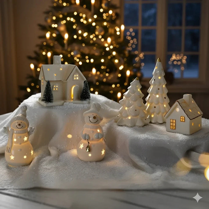 SnowLume - Ceramic Christmas Village LED Décor Set