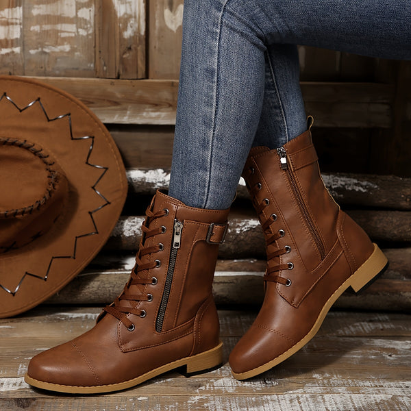 Kareema - Comfortable Side Zipper Leather Boots