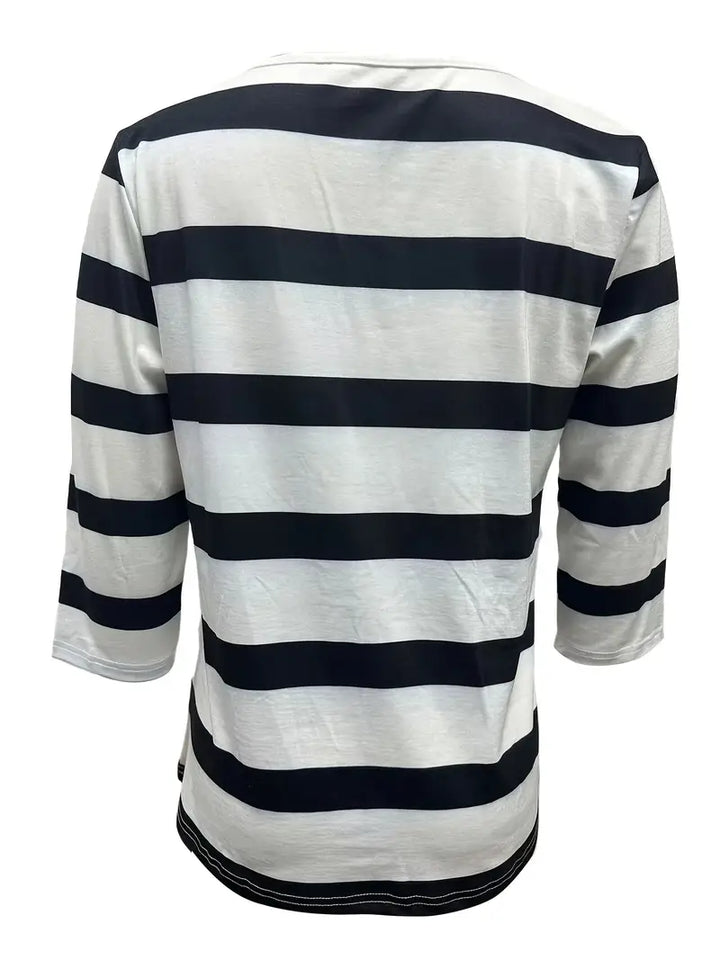 Dakota - Casual V Neck T Shirt With Striped Print