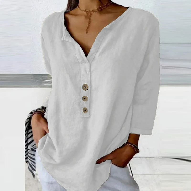 Mykaela - Casual Cotton And Linen Blouse