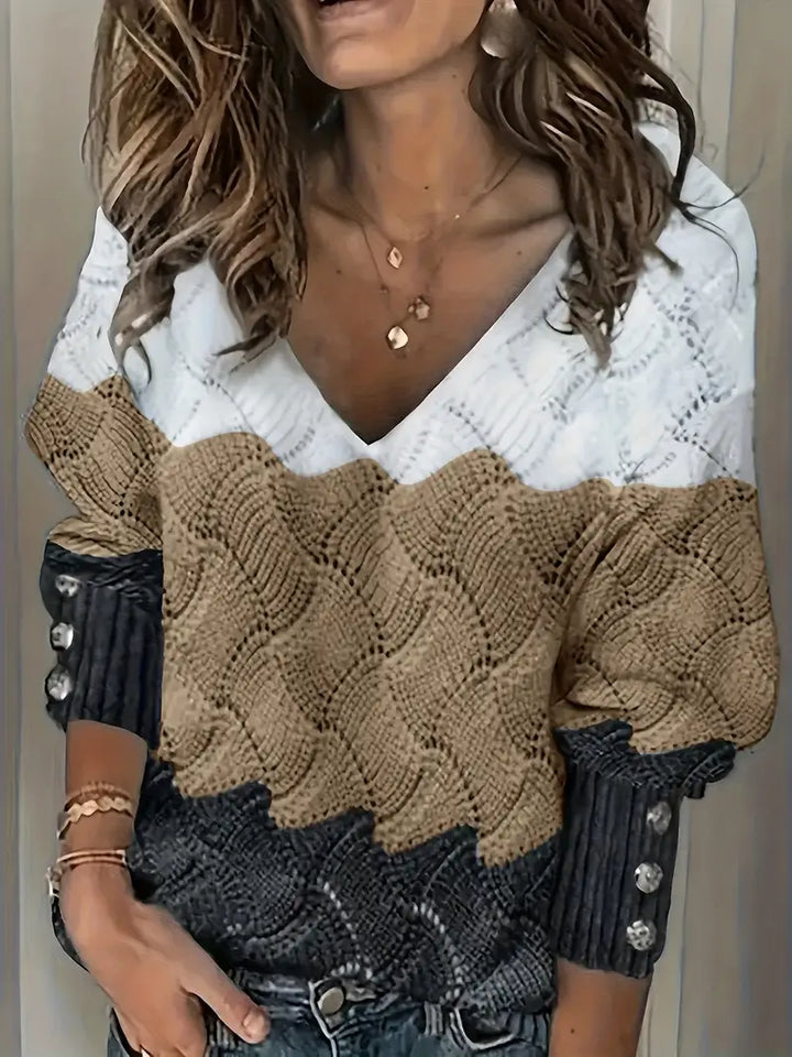 Renilda - Elegant V-Neck Knitted Sweater