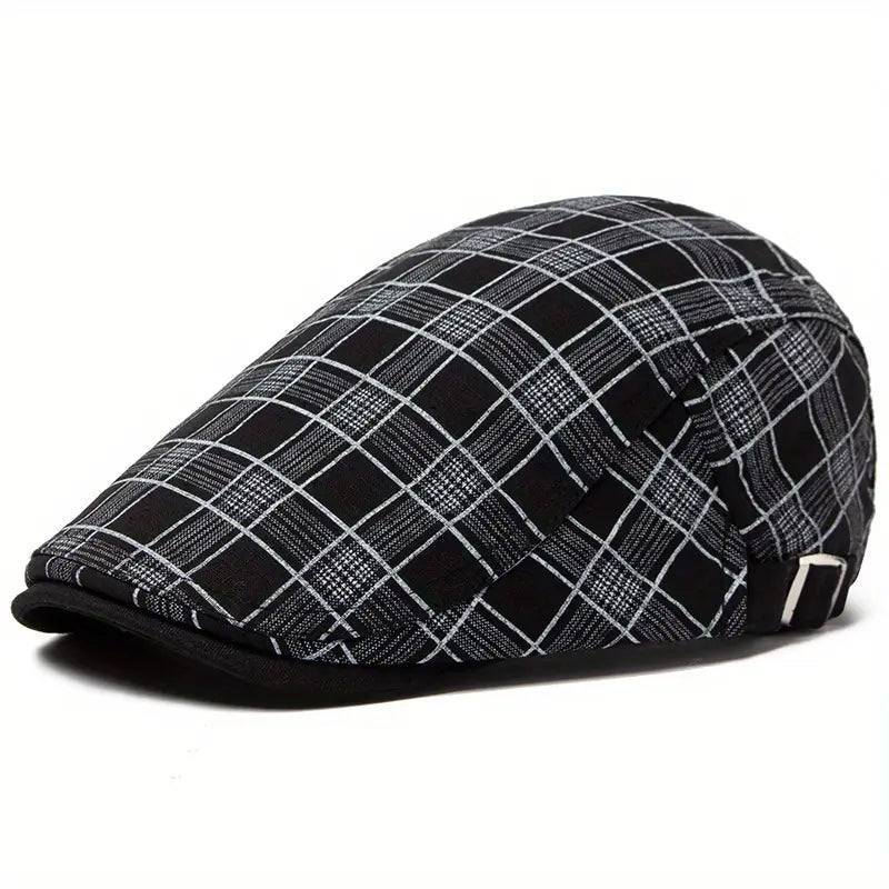 Zared - Adjustable Vintage Plaid Beret Cap