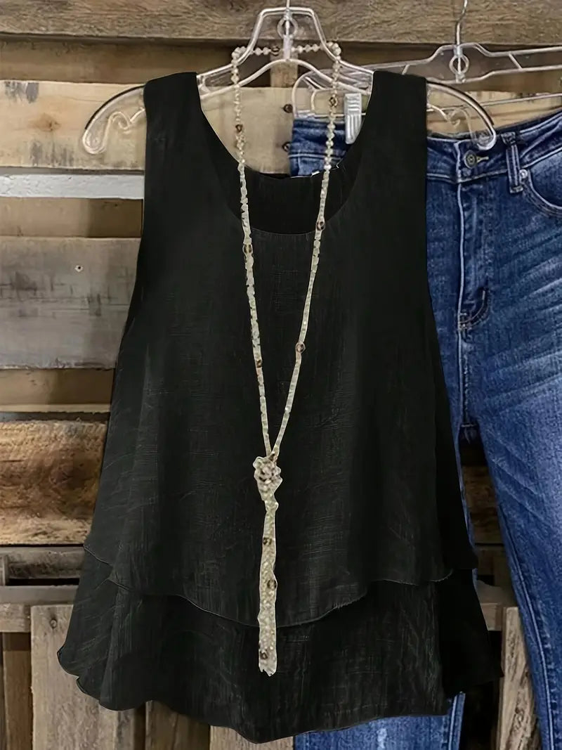 Cressida - Viscose Blend Tank Top with Ruffle