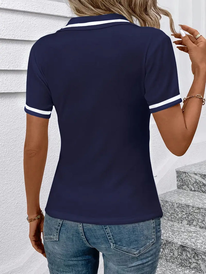 Vasilka - Elegant Short Sleeve Top With Collar