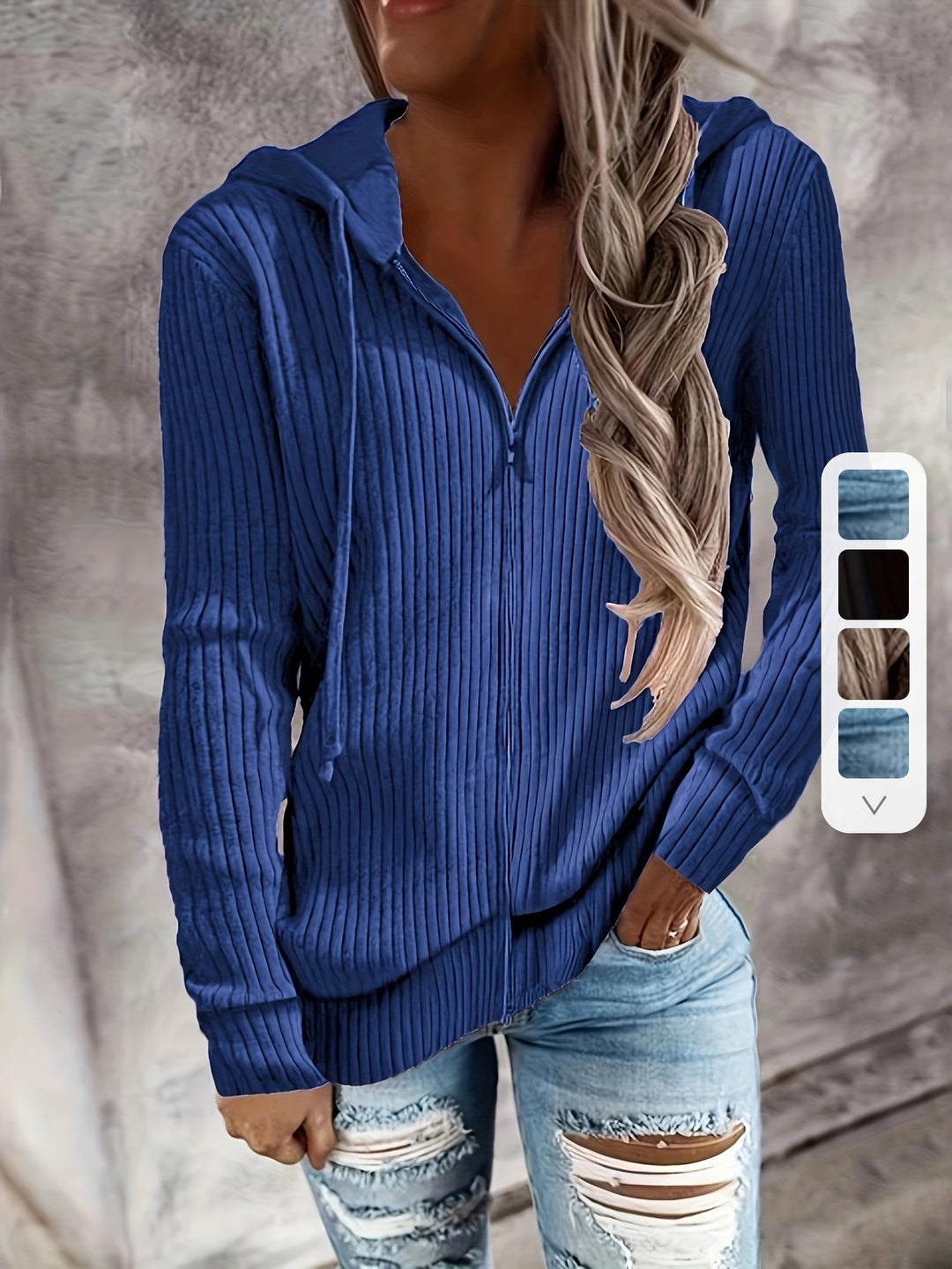 Moira - Long Sleeve Zip Up Drawstring Hoodies