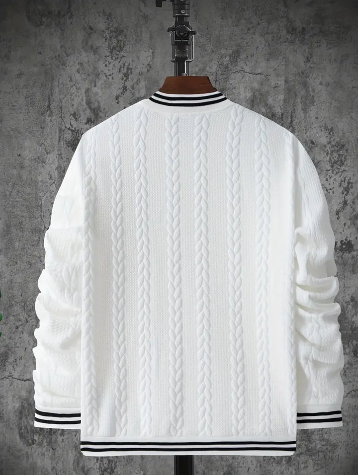 Felips - Stripe Decor Jacquard Baseball Jacket