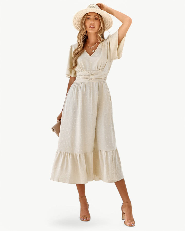 Rameena - Stylish V-Neck And Short Sleeve Dress