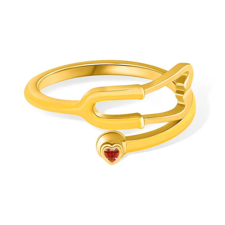 Caitleen - Stethoscope Ring With Heart Birthstone
