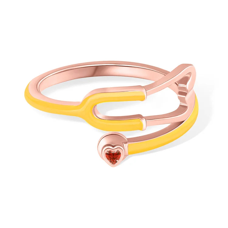 Caitleen - Stethoscope Ring With Heart Birthstone
