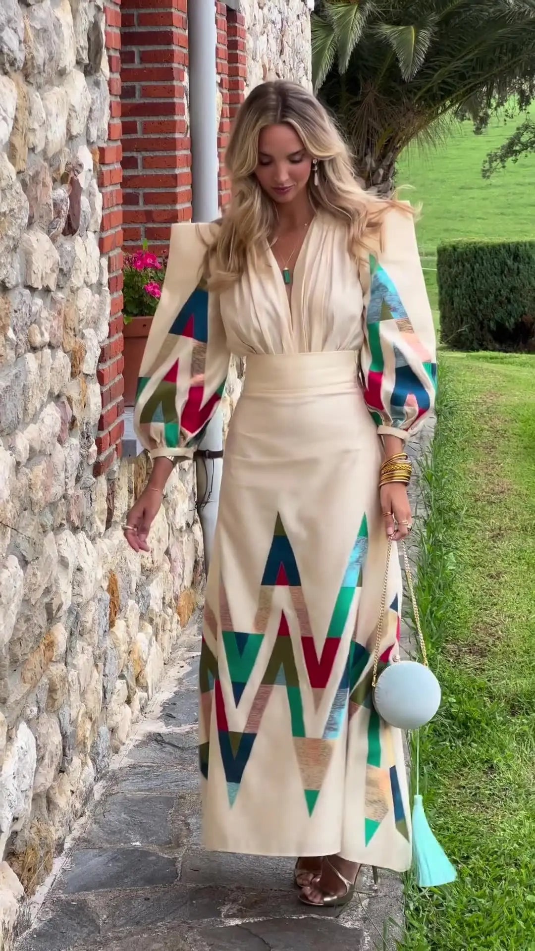 Eleni - Printed V-Neck 2 Piece Set