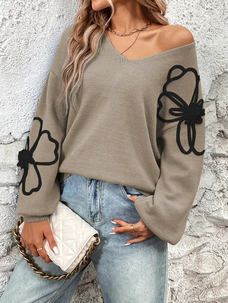 Semira - Long Sleeve Sweater With Floral Embroidery