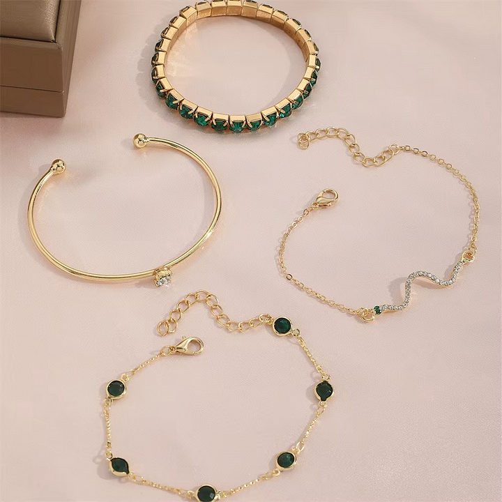 Miray - Emerald Crystal and Gold Bracelet 4-Piece Set