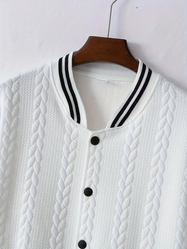 Felips - Stripe Decor Jacquard Baseball Jacket