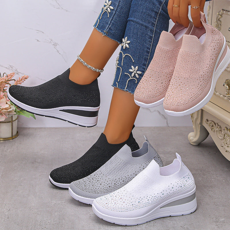 Loretha - Orthopedic Wedge Sneakers With Mesh Crystal