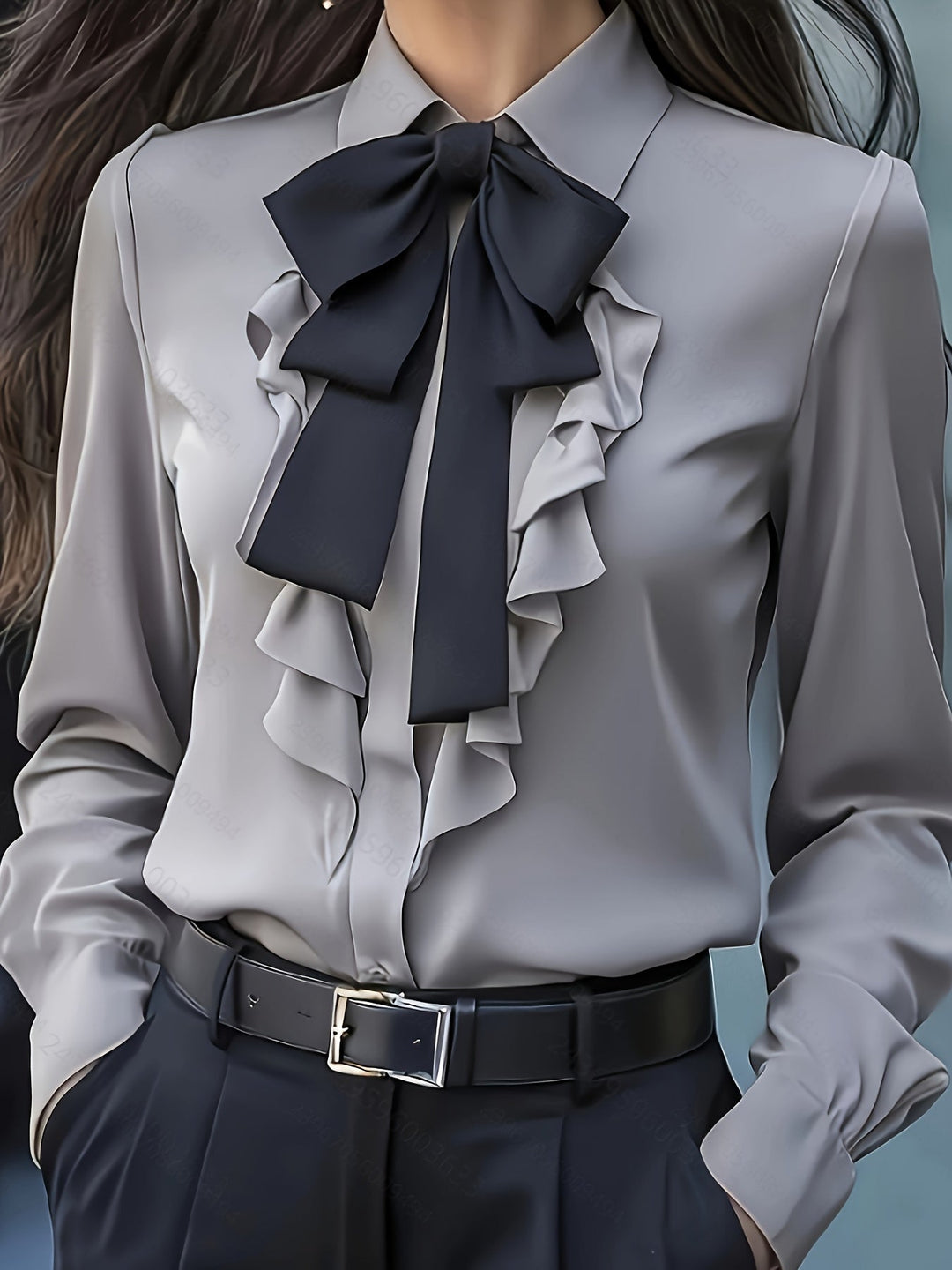 Dwyna - Long Sleeve Button Up Blouse With Ruffled Bow