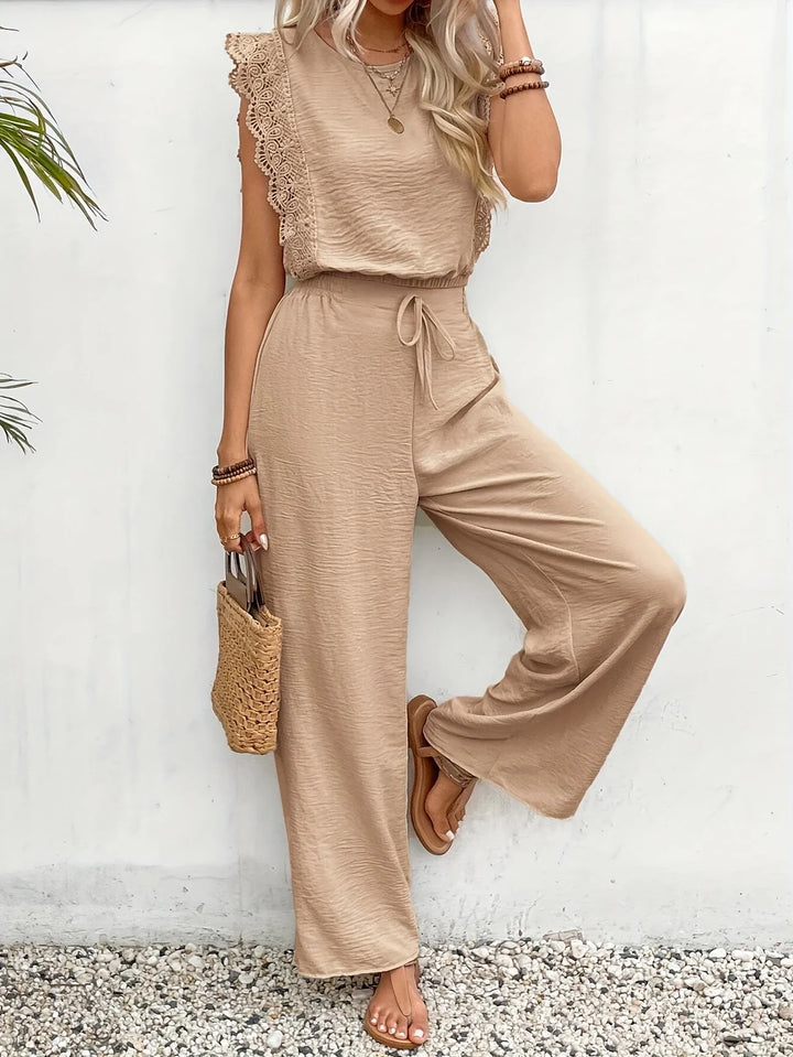 Ziva - Elegant Lace Top And Wide Leg Pant