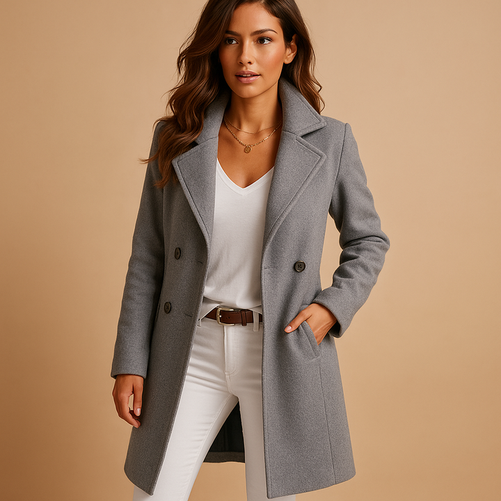 Dfina - Elegant Long Coat With Button Up