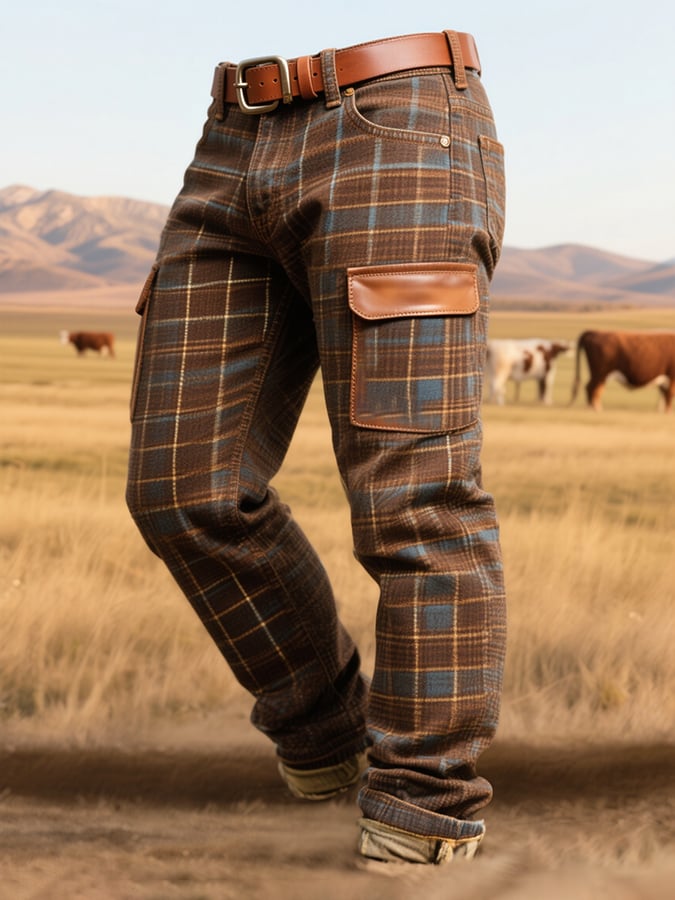 Ravindra - Vintage Plaid Panel Leather Pant