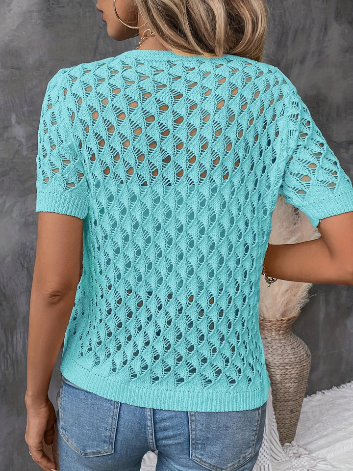 Angelique - Elegant V-Neck Lace Short Sleeve Pullover