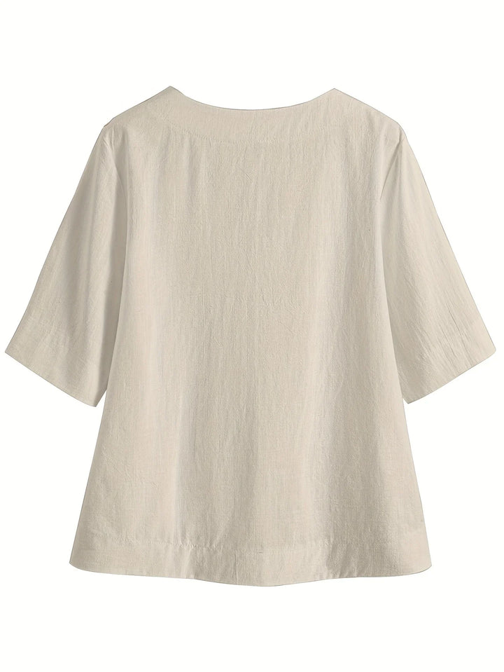 Mattea - Casual Loose Fitting Top With V Neck