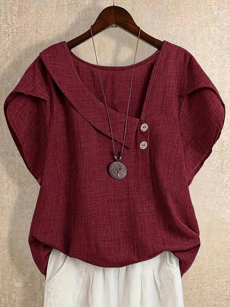 Milany - Casual Asymmetrical Neckline Blouse