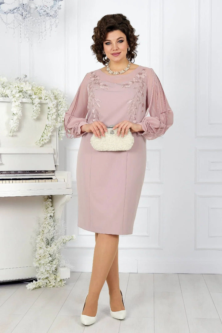 Katreen - Stylish Long Sleeve Dress With Floral Embroidery