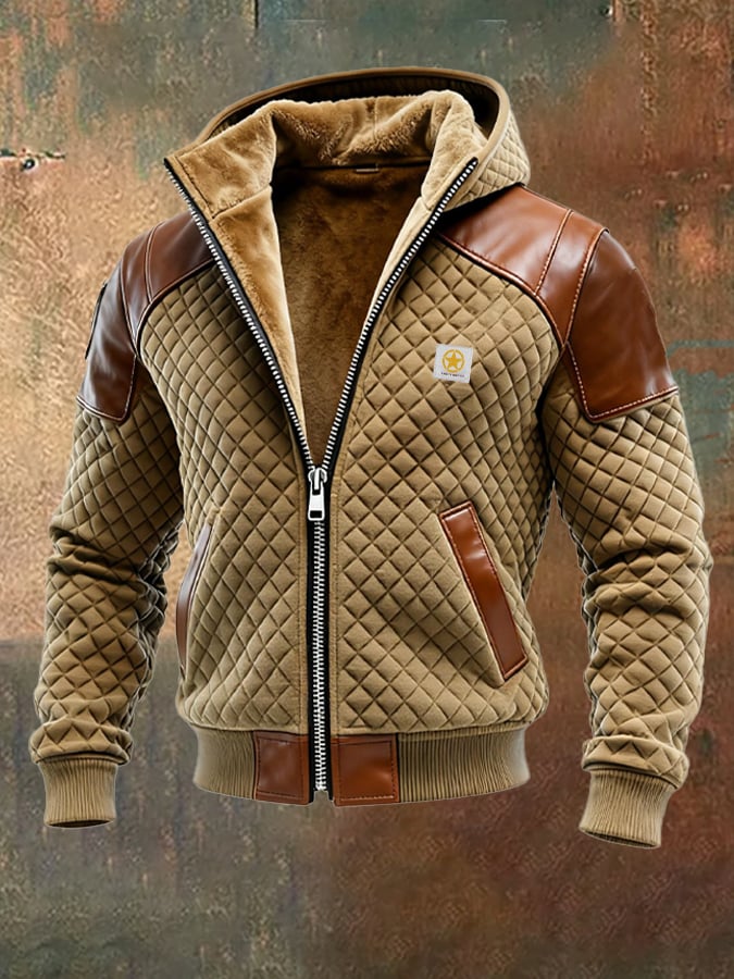 Richardson - Leather Outdoor Jacket With Diamond Check Pattern