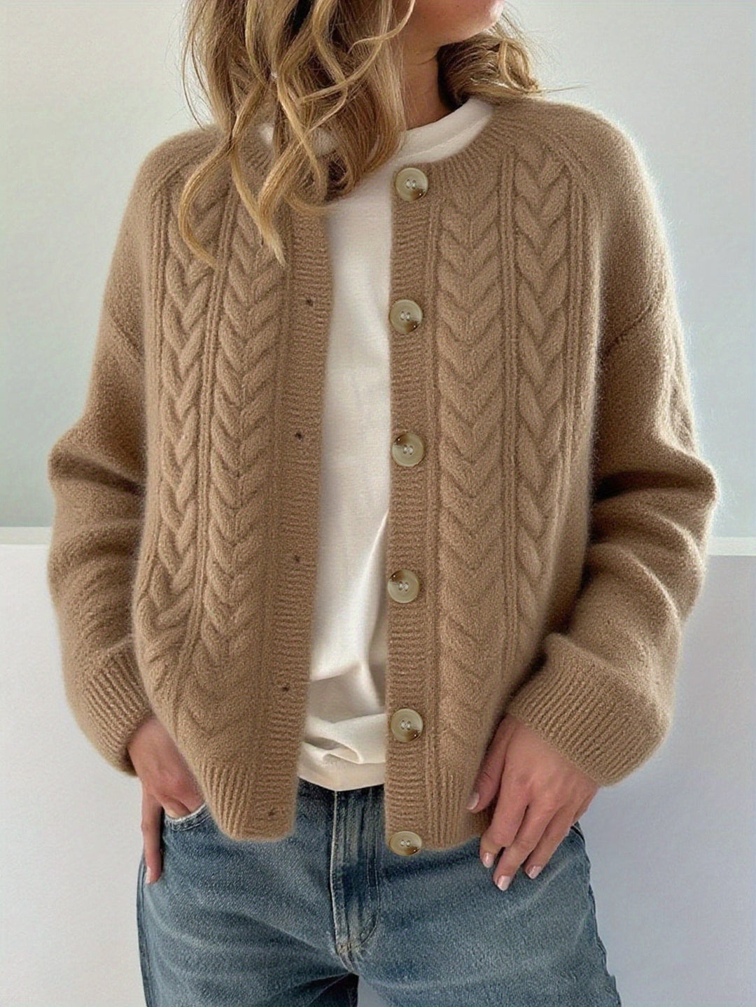 Dwina -  Cable Knitted Cardigan With Button