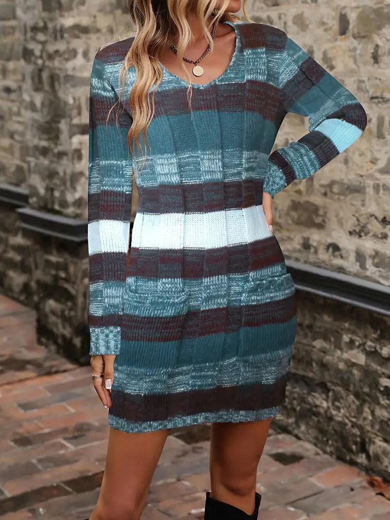 Begum - Casual Long Sleeve Sweater Dress With Knitted