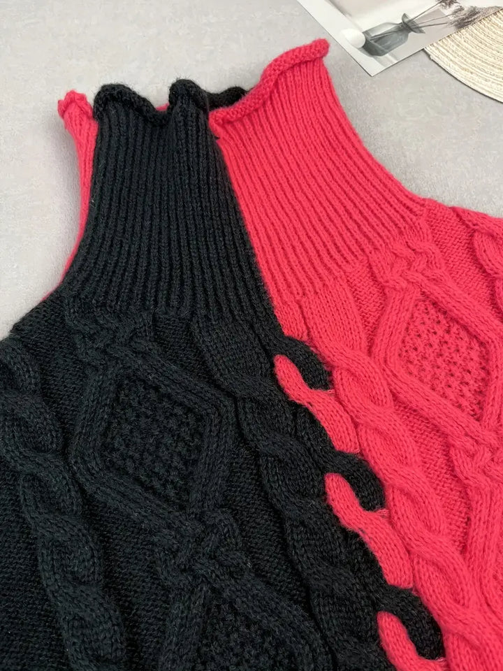 Leovia - Elegant Striped High Neck Sweater