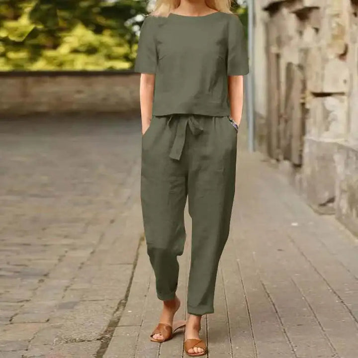 Kiyomi - Short Sleeve Blouse and Pants Sets