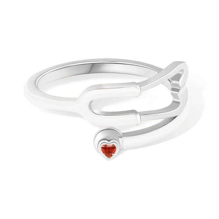Caitleen - Stethoscope Ring With Heart Birthstone