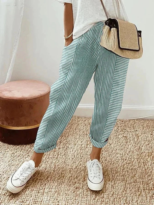 Stefana - Striped Cotton Pants