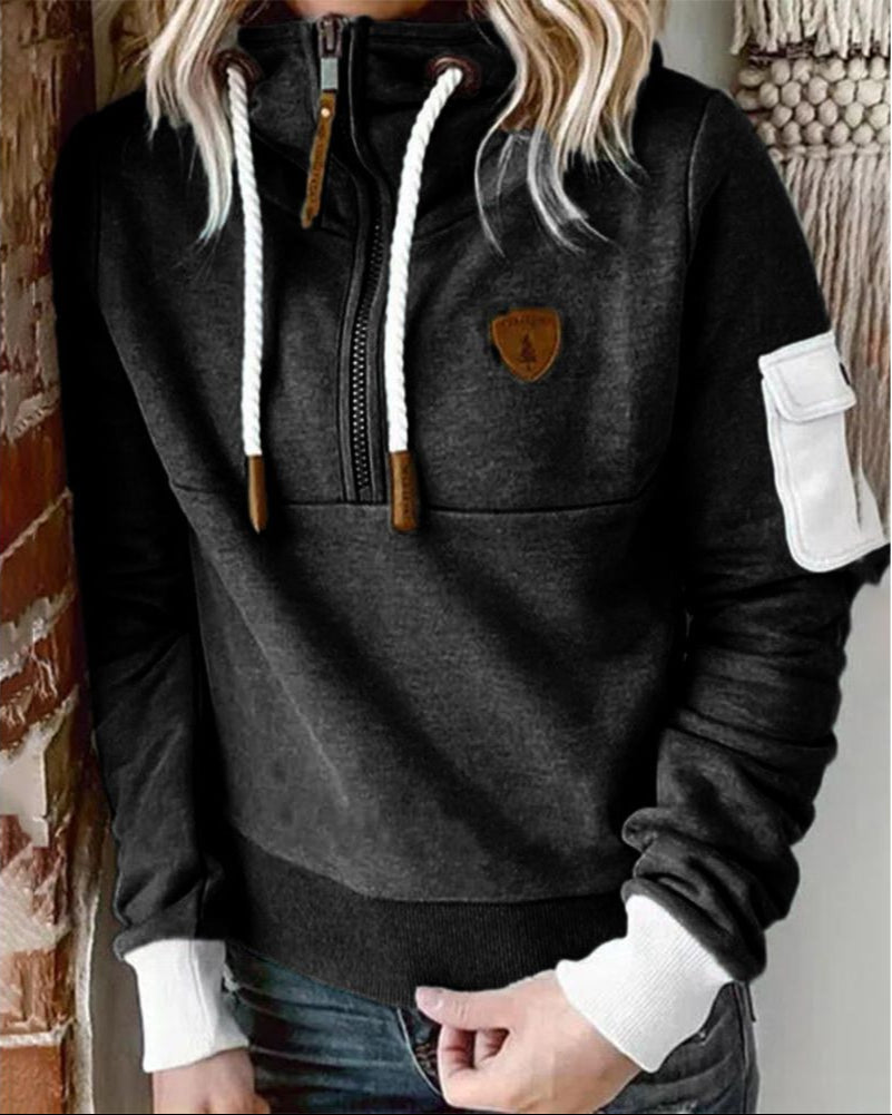 Helsa - Casual Half-Zip Hoodie With Arm Pocket
