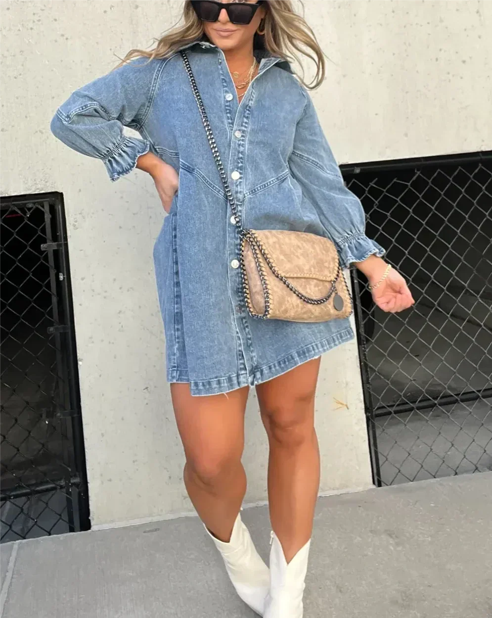 Cäcilia - Long Sleeve Denim Shirt Dress
