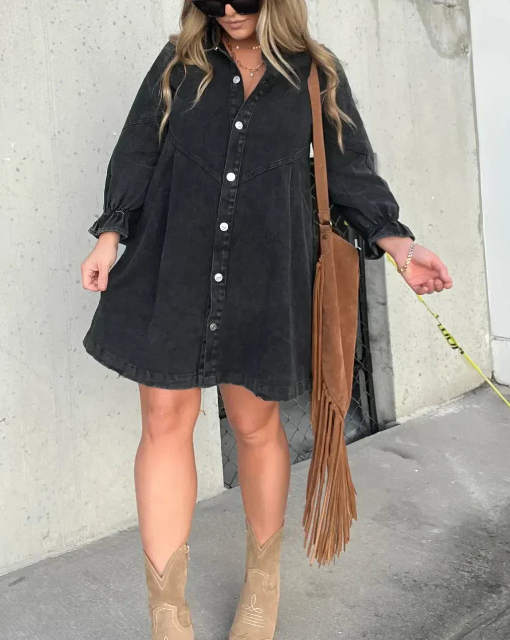 Cäcilia - Long Sleeve Denim Shirt Dress