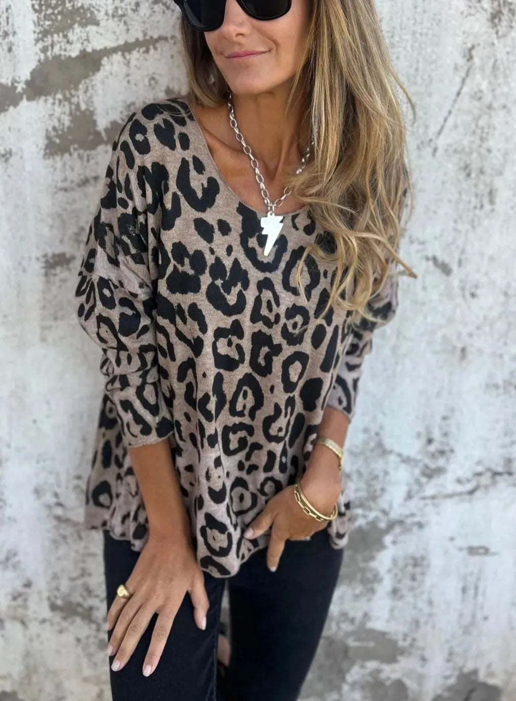 Swantje - Round Neck Leopard Print Blouse |1+1 Free