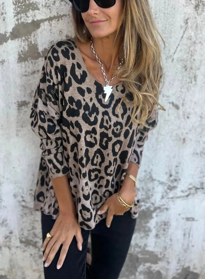 Swantje - Round Neck Leopard Print Blouse |1+1 Free