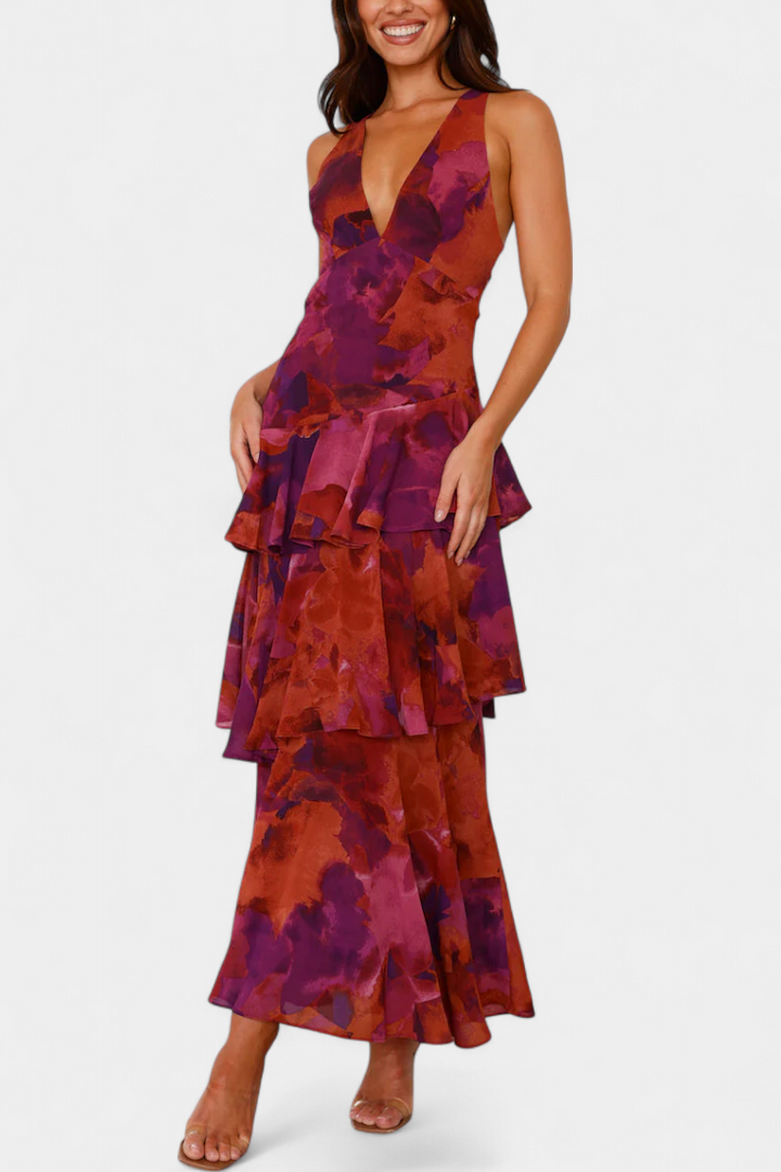 Kensie - Chiffon Dress With V-Neckline And Flowing Layers