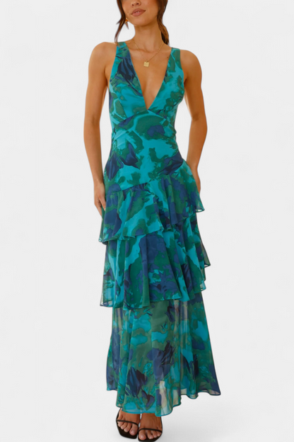 Kensie - Chiffon Dress With V-Neckline And Flowing Layers