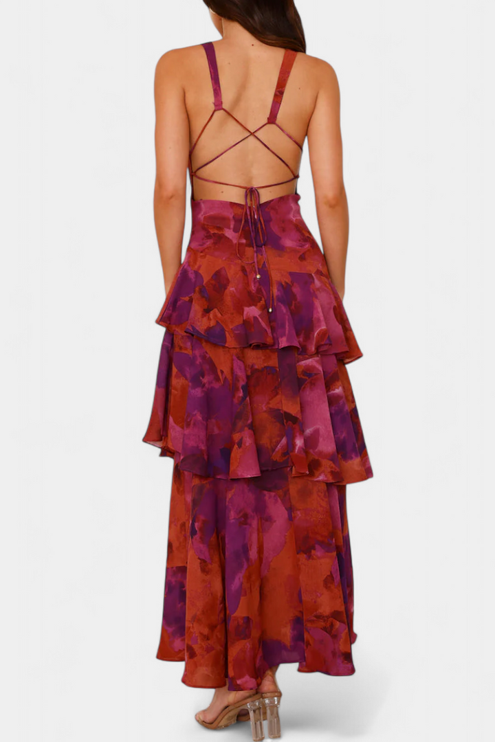 Kensie - Chiffon Dress With V-Neckline And Flowing Layers